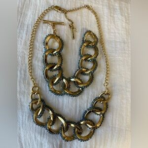 Kenneth Cole Necklace Bracelet Set‎ Chain Link with Blue Stones Chunky
